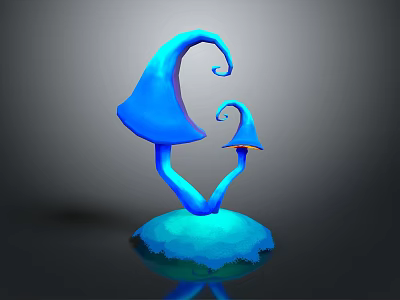 Blue Mushroom Shaped Decorative Ornament Set With Two Sizes And Frosted Base 3d model