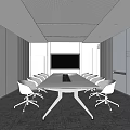 Modern Conference Room Interior Design With Long Table White Chairs Large Screen And Glass Whiteboard