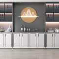 Luxury Wine Cabinet With White Gray Glass Doors LED Lighting And Round Decorative Painting
