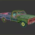 Vintage Rusted Blue And White Pickup Truck With Red Bed
