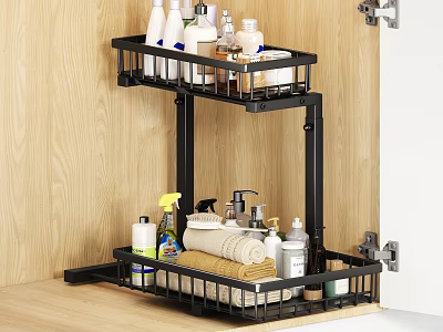 Two Tier Over Cabinet Door Mounted Shelf for Toiletries and Towels 3d model