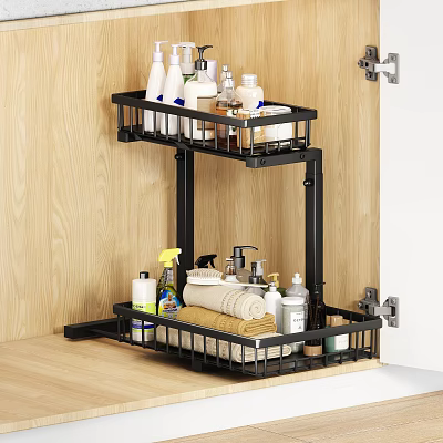 Two Tier Over Cabinet Door Mounted Shelf for Toiletries and Towels 3d model
