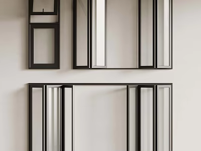 Modern Minimalist Wall Decor With Black Framed Geometric Mirrors And Rectangular Panels 3d model