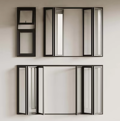 Modern Minimalist Wall Decor With Black Framed Geometric Mirrors And Rectangular Panels 3d model