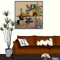 Oil Painting Featuring Plants and Potted Plants in Modern Living Room Decor