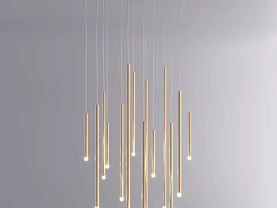 Modern Golden Long Tube Chandelier Hanging With Minimalist Illuminated Design 3d model