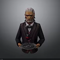 Elderly Man With White Hair Beard Holding Tray With Wine Glass In Suit Bow Tie