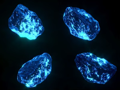 Four Glowing Blue Textured Stones With Bright Illumination And Natural Patterns 3d model