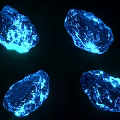 Four Glowing Blue Textured Stones With Bright Illumination And Natural Patterns