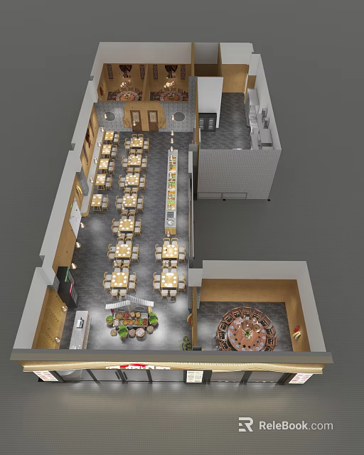 Restaurant Interior Layout With Dining Tables Seating And Open Dining Space 3d model