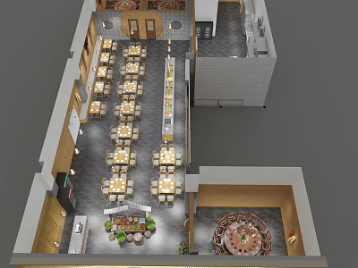 Restaurant Interior Layout With Dining Tables Seating And Open Dining Space 3d model