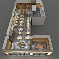Restaurant Interior Layout With Dining Tables Seating And Open Dining Space 3d model
