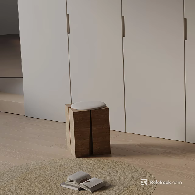 Modern Minimalist Wooden Side Table With Vertical Supports Round White Top And Light Cabinets 3d model 