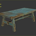 Turquoise Top Wooden Table With Distressed Finish And Unique Leg Design