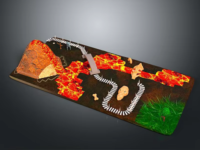 Detailed Volcanic Landscape Model With Lava Flows White Road And Green Grass 3d model