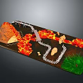 Detailed Volcanic Landscape Model With Lava Flows White Road And Green Grass