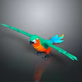 Colorful Parrot With Green Body Orange Belly Blue Tail And Spread Wings
