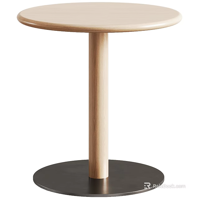Modern Wooden Coffee Table With Round Top And Black Base 3d model 