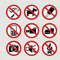 No Smoking Pets Food Drink Camera Sound Fire Prohibition Signs Collection