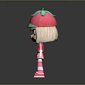 Cute Children's Doll With Strawberry Hat Pink Outfit And Striped Pants