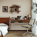 Modern-Quiet Desk and Chair Combination Computer Ornaments Combination Table Lamp Double Bed 3d model