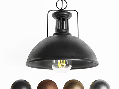 Vintage Industrial Metal Pendant Light With Dome Shade And Multiple Color Options 3d model