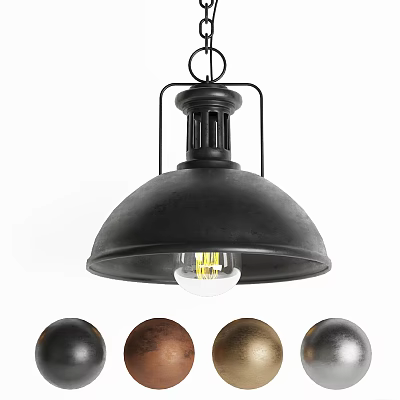 Vintage Industrial Metal Pendant Light With Dome Shade And Multiple Color Options 3d model