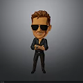 Cartoon Character With Brown Hair Wearing Sunglasses And Black Outfit Standing With Arms Crossed
