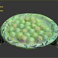 Colorful Marshmallows Arranged in Blue and White Patterned Plate on Dark Surface