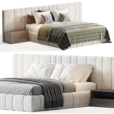 Modern Bedroom Interior With Upholstered Headboard Soft Pillows And Cozy Blanket 3d model