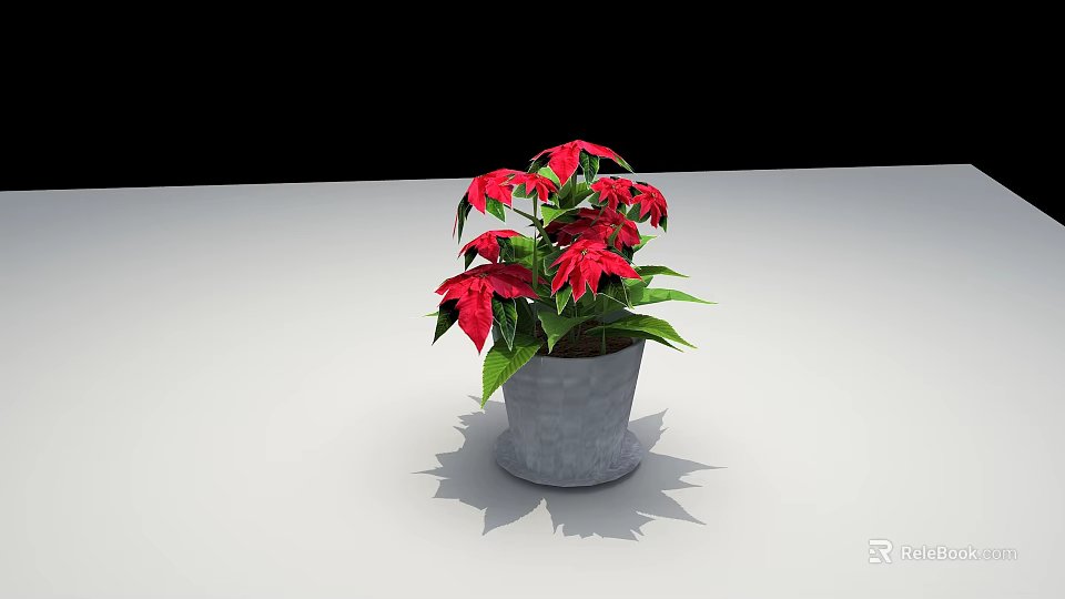 Potted Bonsai Plant With Red Leaves Green Foliage In Gray Pot On White Surface 3d model 