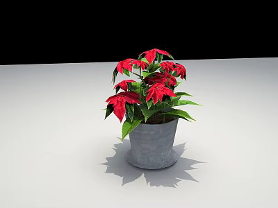 Potted Bonsai Plant With Red Leaves Green Foliage In Gray Pot On White Surface 3d model
