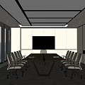 Modern Conference Room Interior Design With Long Table Comfortable Chairs Large Window And Projector Screen