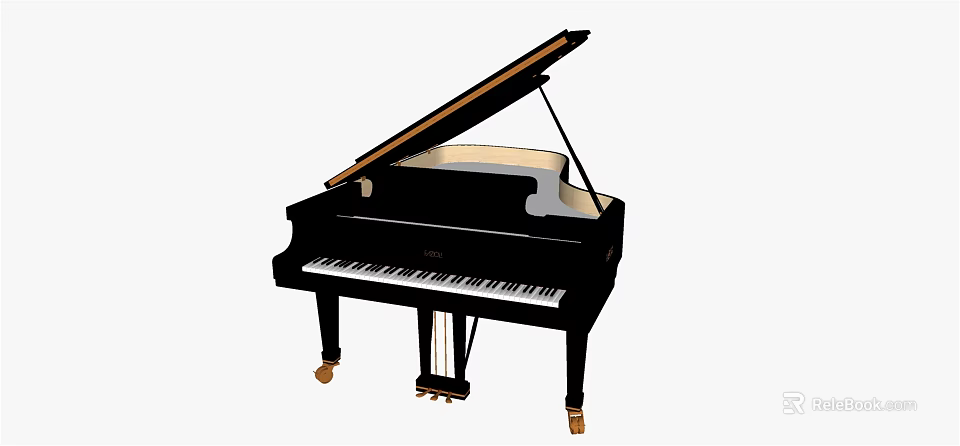 Elegant Black Grand Piano Musical Instrument With Open Lid And White Keys 3d model 