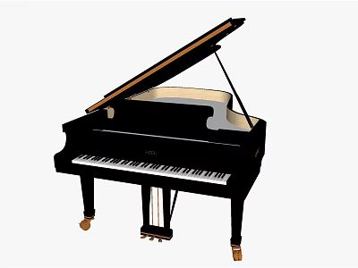Elegant Black Grand Piano Musical Instrument With Open Lid And White Keys 3d model