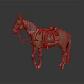 Brown Horse Model With Red Saddle And Reins Standing On Gray Background 3d model