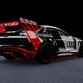 Audi Sporty Race Car With Black White Red Design And Aerodynamic Rear Wing