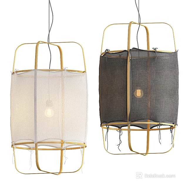 Modern Pendant Lights With Golden Frame And White Gray Fabric Shades 3d model 