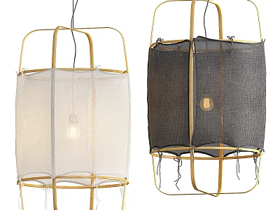 Modern Pendant Lights With Golden Frame And White Gray Fabric Shades 3d model