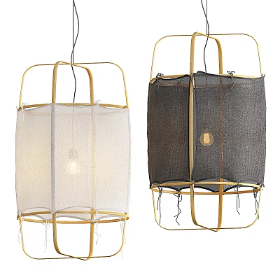 Modern Pendant Lights With Golden Frame And White Gray Fabric Shades 3d model