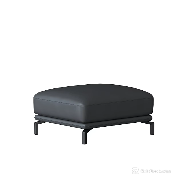 Modern Black Leather Ottoman Featuring Square Shape And Metal Legs 3d model