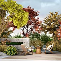 Harmonious Plant Combinations With Colorful Foliage Shrubs And Lawn For Outdoor Wooden Deck Landscape