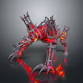 Red Glowing Mechanical Skeleton Monster Game Movie Character With Sharp Claws And Luminous Details