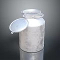 Classic Silver Metal Milk Can With Open Lid On Black Background