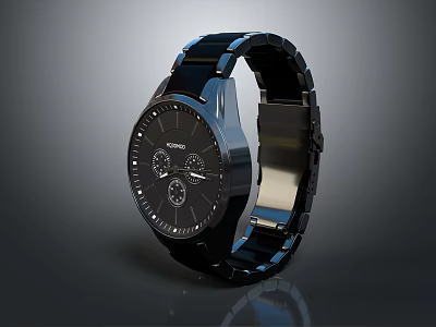 Black Wrist Watch With Stainless Steel Metal Band Stylish Chronograph Dial Modern Sleek Design 3d model