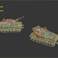 Two Tan Military Tank Models With Cannons And Tracks On Dark Surface