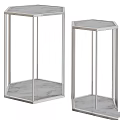 Stylish Gold Silver Frame Side Tables With Black White Marble Tops Modern Hexagonal Design
