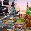 Cartoon Forest Scene With Lush Green Trees Palm Trees Stone Gates Treasure Chests And Pandas