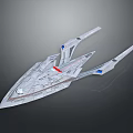 Advanced Futuristic Interstellar Spaceship Streamlined White Body Red Blue Accents Multi Wing Design