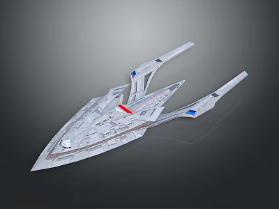 Advanced Futuristic Interstellar Spaceship Streamlined White Body Red Blue Accents Multi Wing Design 3d model